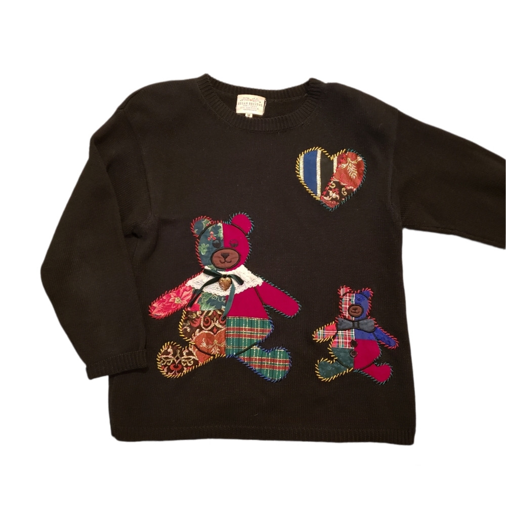 Vintage Susan Bristol Hand Embroidered Holiday Bear Sweater Women's Size Medium